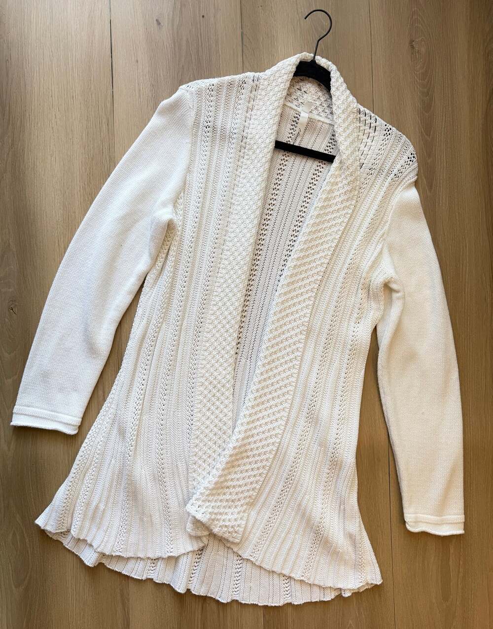 Collection Cream Open Front Crochet Knit Cardigan Sweater Size L Boho